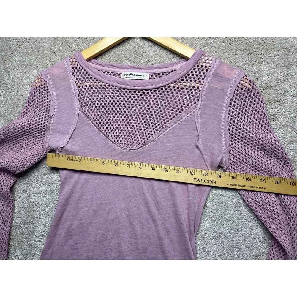 Free People Solar Eclipse Lavender Mesh Mix Long Sleeve Top S Purple Textured